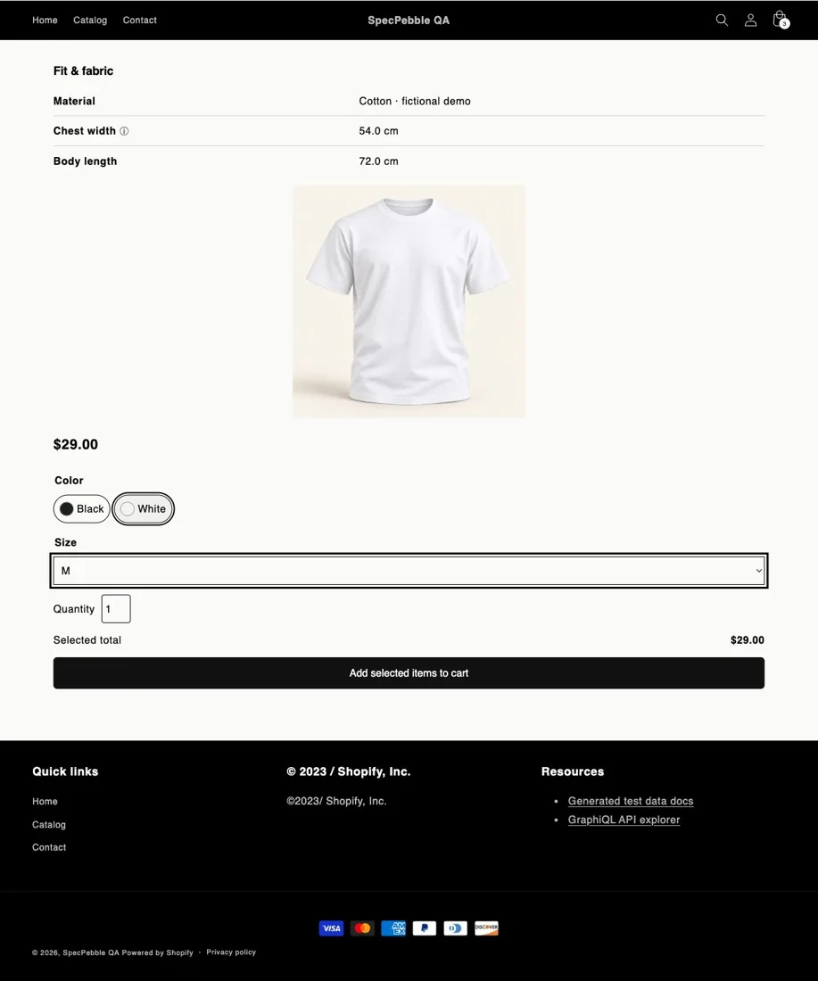 SpecPebble product choices and specifications on a PageFly product page